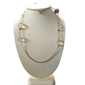 Vintage Banana Republic Gold Necklace With Faceted Clear Quartz and Rhinestones